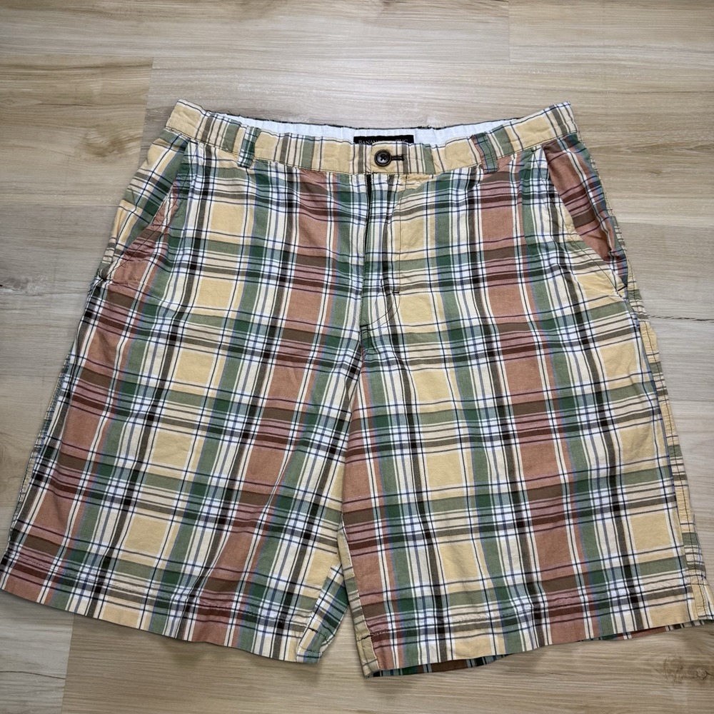 Banana Republic Plaid Chino Shorts Men Size 34 White Beige Brown Summer Casual